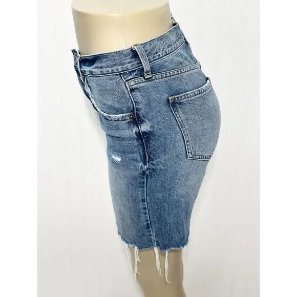 Pistola Women's Blue Medium Denim Wash‎ Frayed Distressed Raw Hem Long Short 25 - Picture 8 of 14